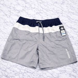 Speedo Colorblock Swim Trunks Grey Navy White Volley Shorts NWT XL